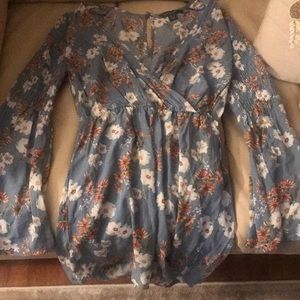 Floral Long Sleeve Low Cut Romper